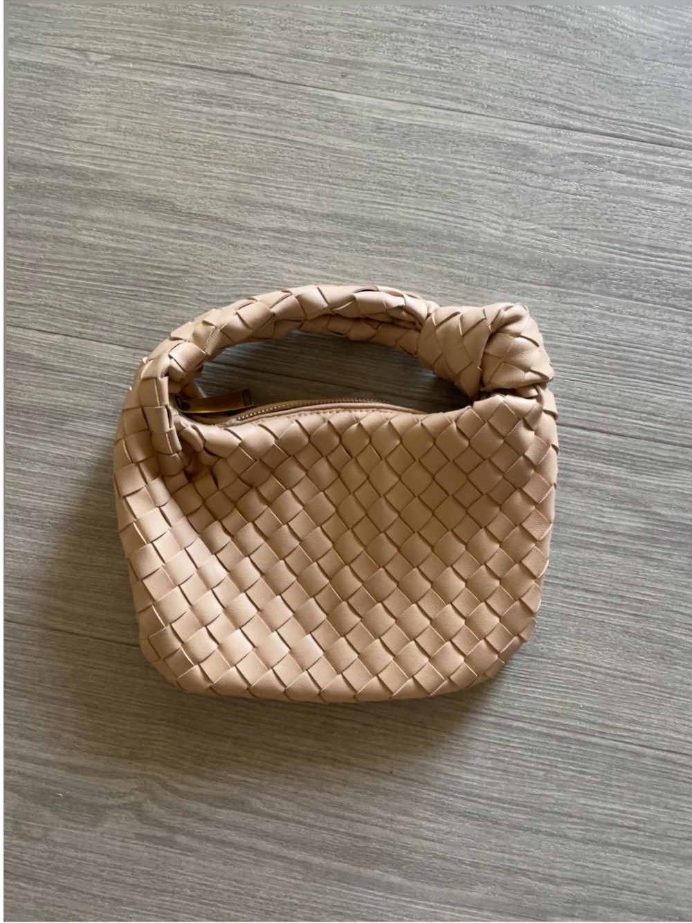 Woven Knot Handle Shoulder Bag in Nude